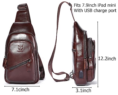 BULLCAPTAIN Leather Sling Chest Bag for Men with USB Charging Port P703