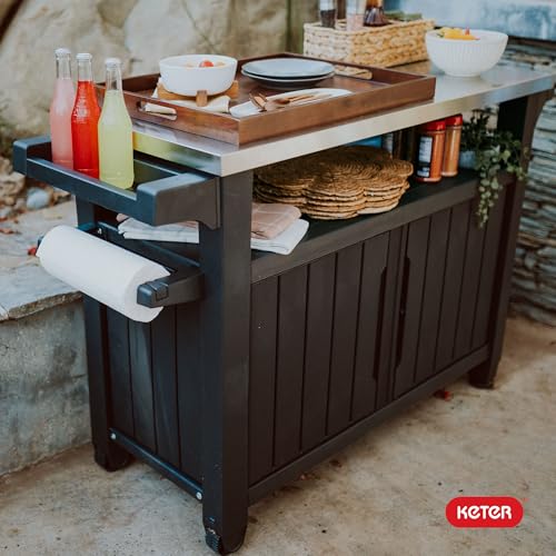 Keter Outdoor Rolling Table Cart with Wheels, Dark Brown V22486