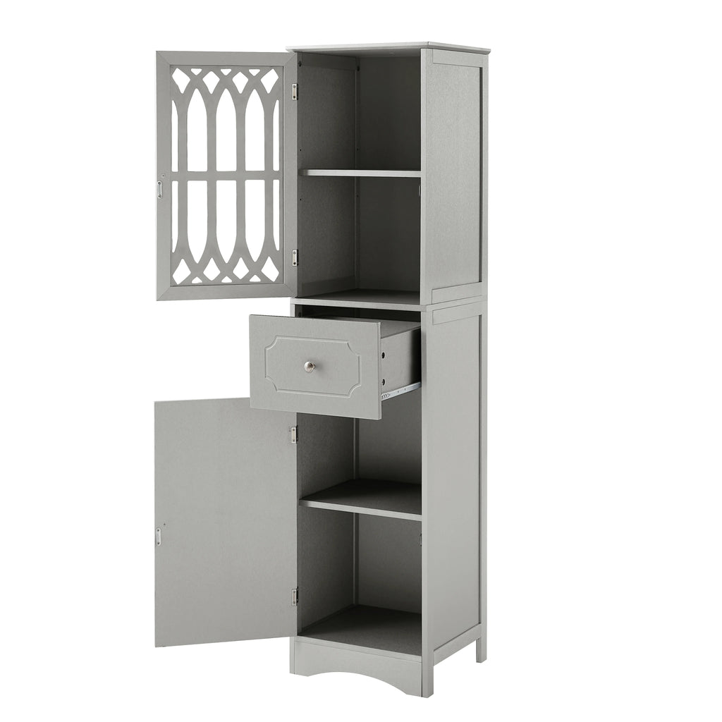 Modern Tall Bathroom Storage Cabinet with Doors and Drawers V259093