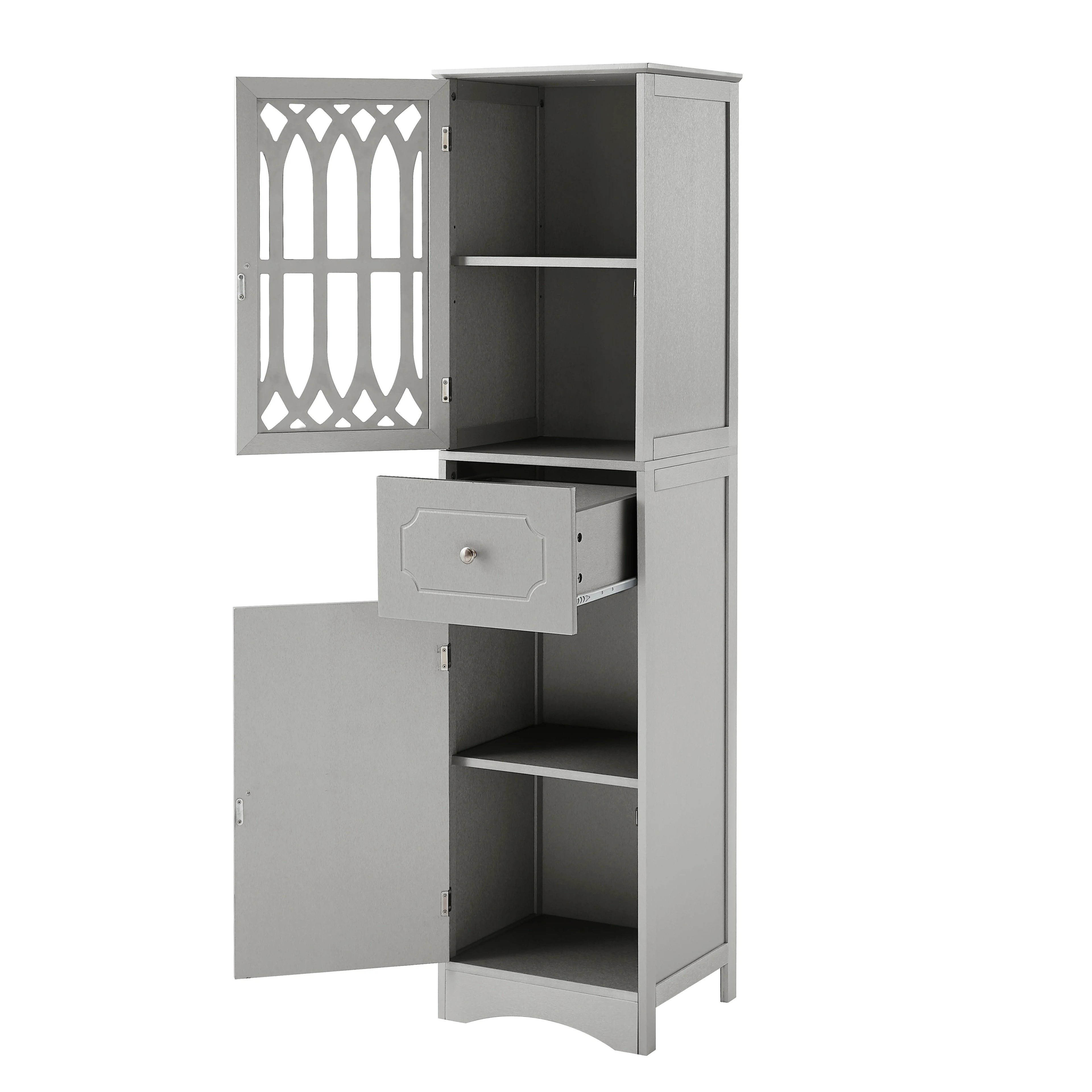 Modern Tall Bathroom Storage Cabinet with Doors and Drawers V259093