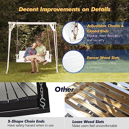 VINGLI Patio Wooden Porch Swing Chair with Hanging Chains, 5 FT, White W381253