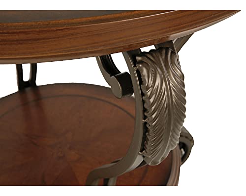 Signature Design by Ashley Nestor Oval Coffee Table with Beveled Glass Top, Dark Brown A22716