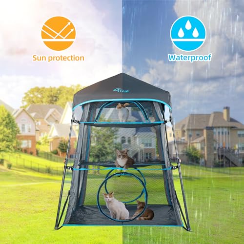 X-Large Catio Outdoor Cat Enclosure and Cat Tower Tent, 3-Tier Portable Foldable, Two Doors Z502328