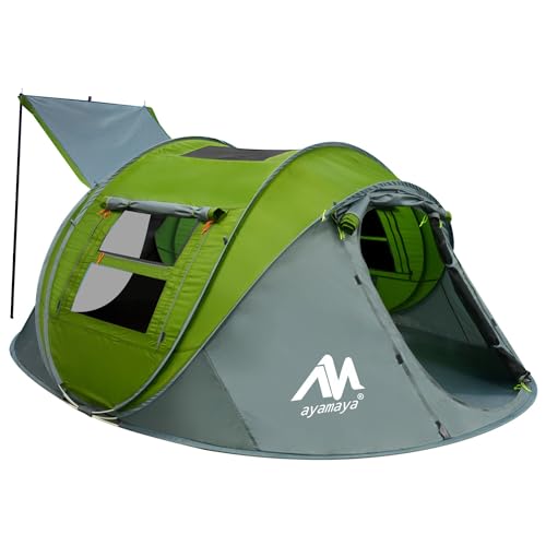 4 Person Pop Up Tent for Camping - AYAMAYA Waterproof Instant Family Tent with Skylight and Removable Rainfly I990