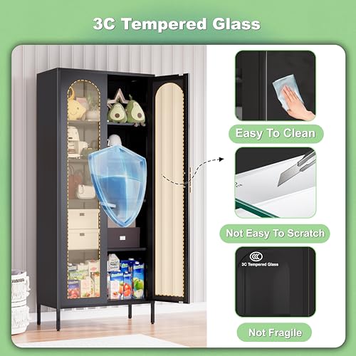 Metal Storage Cabinet 71" Tall with Glass Doors and 4 Shelves C779657