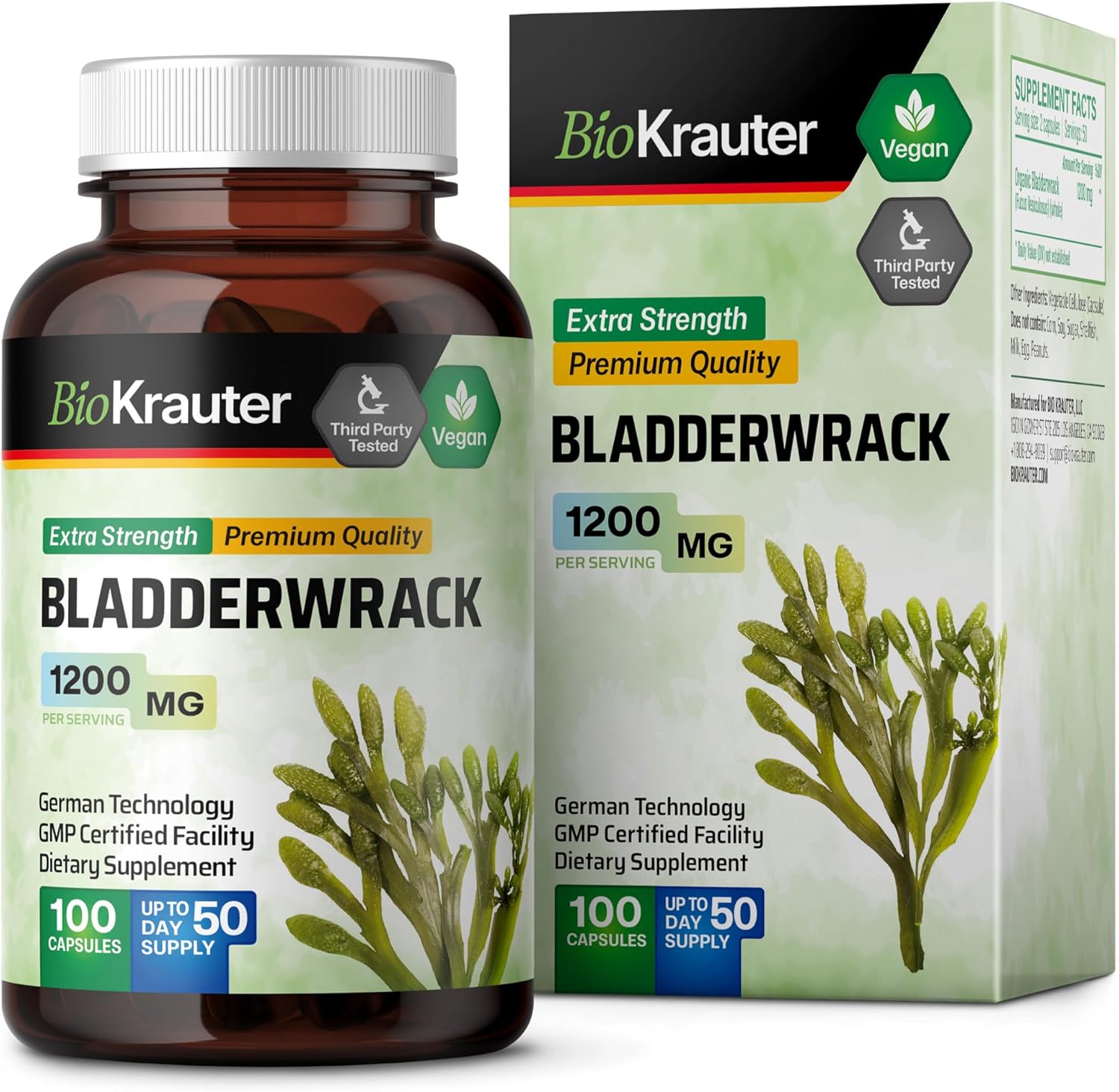 Bladderwrack Capsules - Premium Vegan Supplement - Potent Formula from Natural Marine Source of Iodine - 1200 mg per Serving - 100 Veggie Capsules