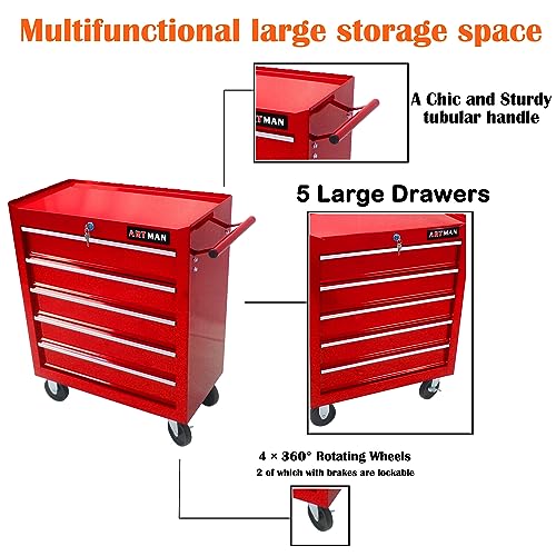 5-Drawer Rolling Tool Cart with Wheels, Black V51953