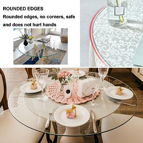 SAGIDAR Round Tempered Glass Table Top for Dining, Clear, 15-40IN H315916