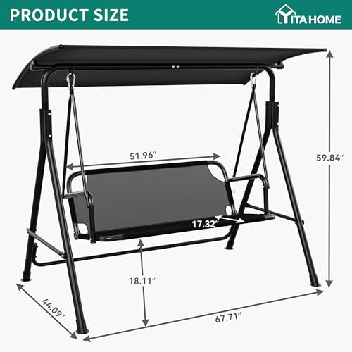 YITAHOME Outdoor Patio Swing Chair 3 Person with Adjustable Canopy, Black P266