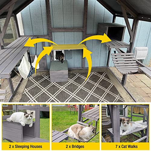 Aivituvin Cat House Outdoor Catio with Large Door, Wooden Cat Cage Indoor Playpen, 70 Inch I919236