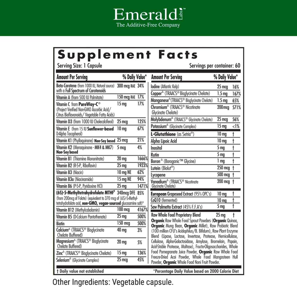 EMERALD LABS Women's 45+ & Men's 45+ 1-Daily Multi (60 Caps) Multivitamin Q155502