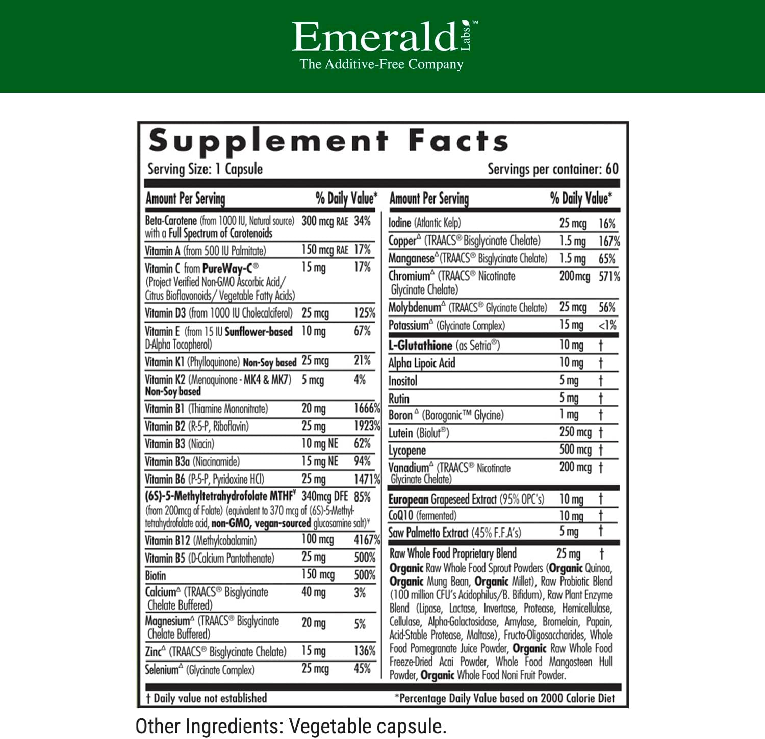 EMERALD LABS Women's 45+ & Men's 45+ 1-Daily Multi (60 Caps) Multivitamin Q155502