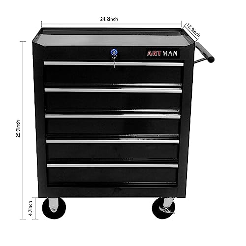 5-Drawer Rolling Tool Cart with Wheels, Black V51953