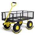 CAPHAUS Metal Black Garden Cart, w/ 180° Adjustable Yellow Handle, w/Mat and Strap, Heavy Duty 880 lbs Capacity, w/ 10” Flat-Free Tires, Sides Removable, Utility Wagon, Lawn Cart, for Garden, Yard
