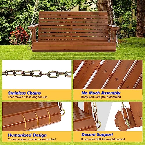 VINGLI Patio Wooden Porch Swing Chair with Hanging Chains, 5 FT, White W381253