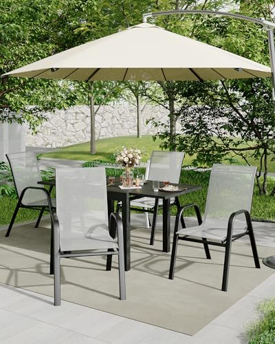 Outdoor Stacking Metal Dining Chairs Set of 4, Grey E4879