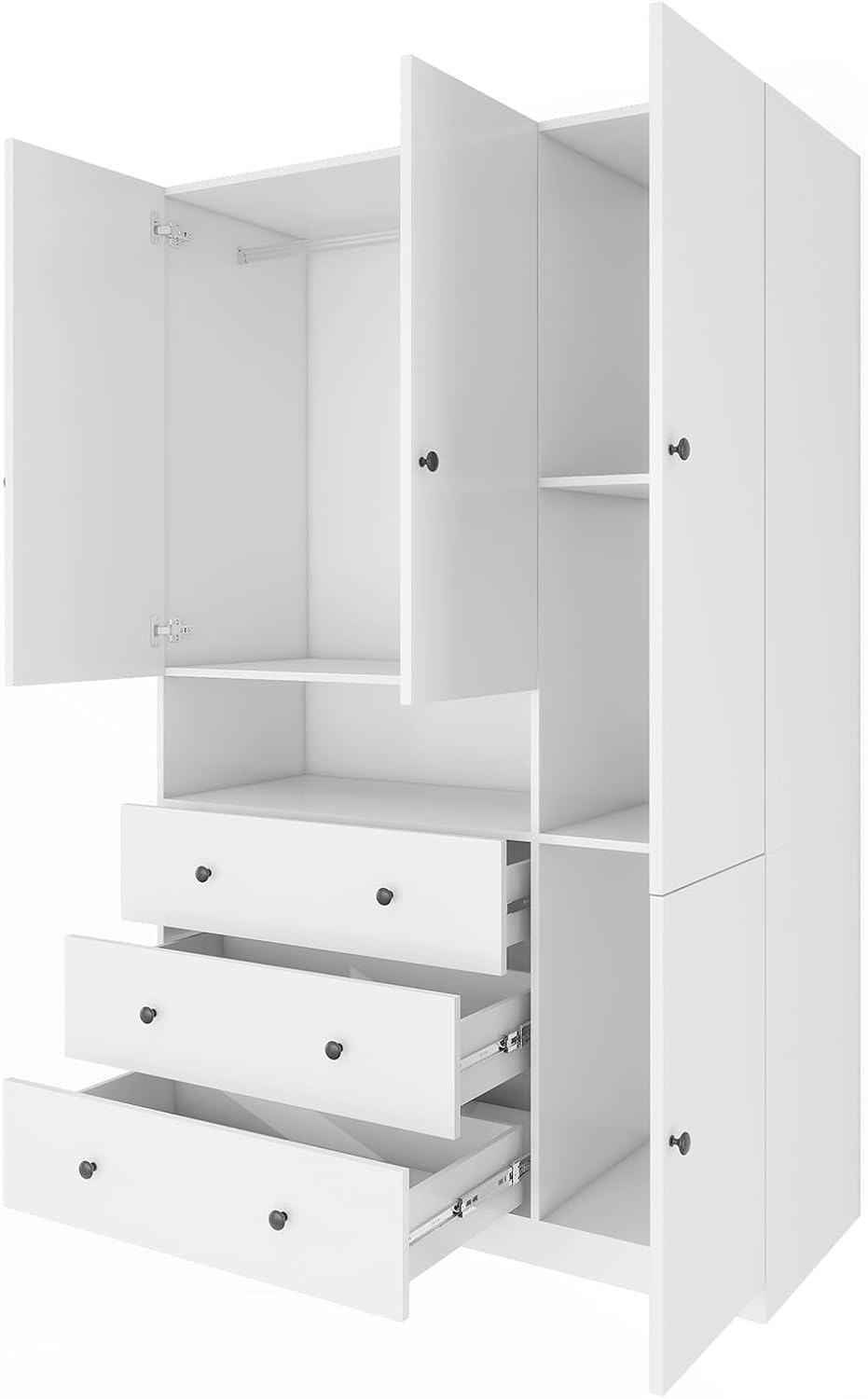 3-Door Armoire Wardrobe Closet with 3 Drawers, White S424