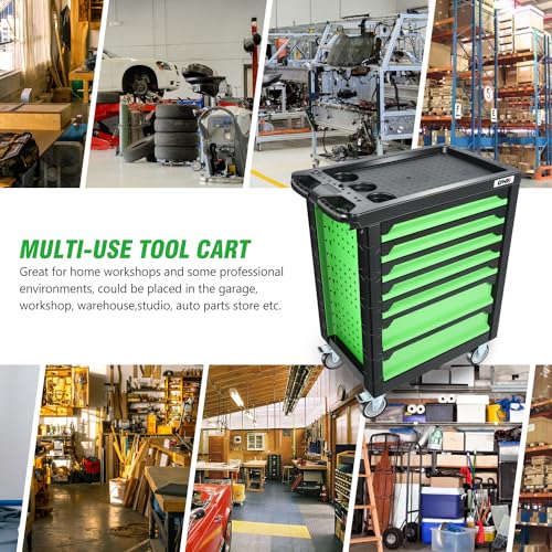DNA MOTORING 7-Drawer Rolling Tool Cabinet Chest with Keyed Locking System, Green M137