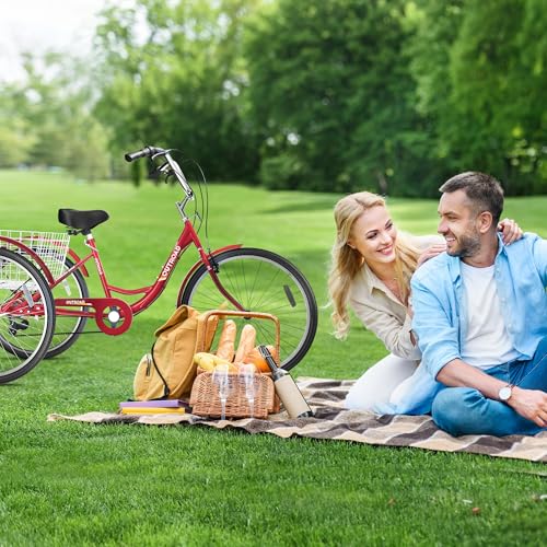 Adult Tricycle with Large Basket 24/26 Inch, 7-Speed 3-Wheel Bike I7207