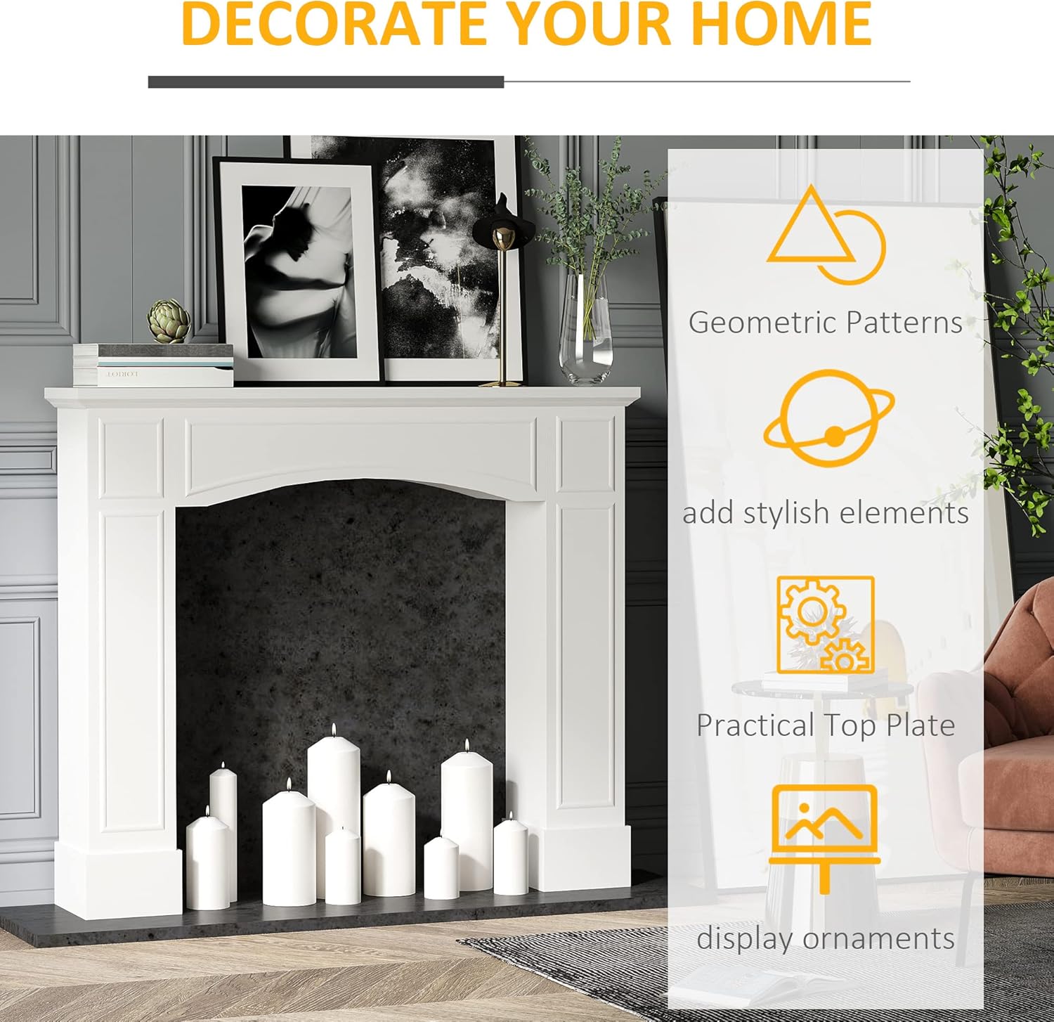 HOMCOM Modern Fireplace Mantel Surround, White, 29" H972824