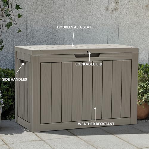 YITAHOME Outdoor Storage Box with Cushion, 120 Gallon, Lockable, Light Brown O374