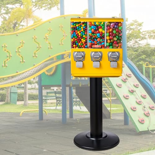VEVOR Commercial Vending Machine, Triple Compartment Candy Dispenser with Iron Stand, Yellow K8189