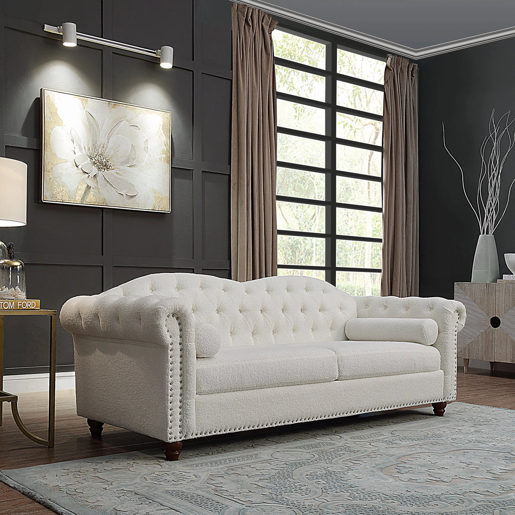 Chesterfield Teddy Velvet Button Tufted Sofa with Nailhead Arms and Wood Legs E61027