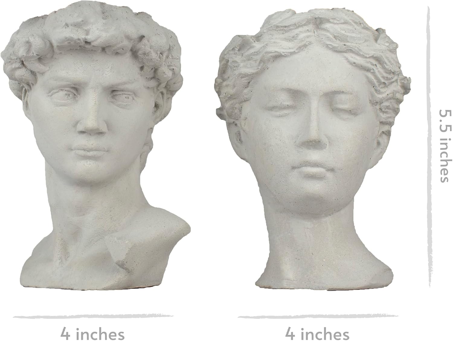 Unique Head Planter Succulent Pots Greek Mythology David Face Statue Bust Concrete Indoor Outdoor Garden 5 Inch Set of 2 Gray E4106