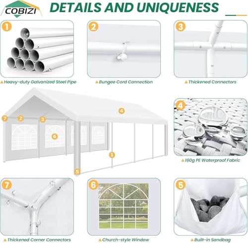 COBIZI 20x40 Party Tent Heavy Duty with Removable Sidewall, White S4012