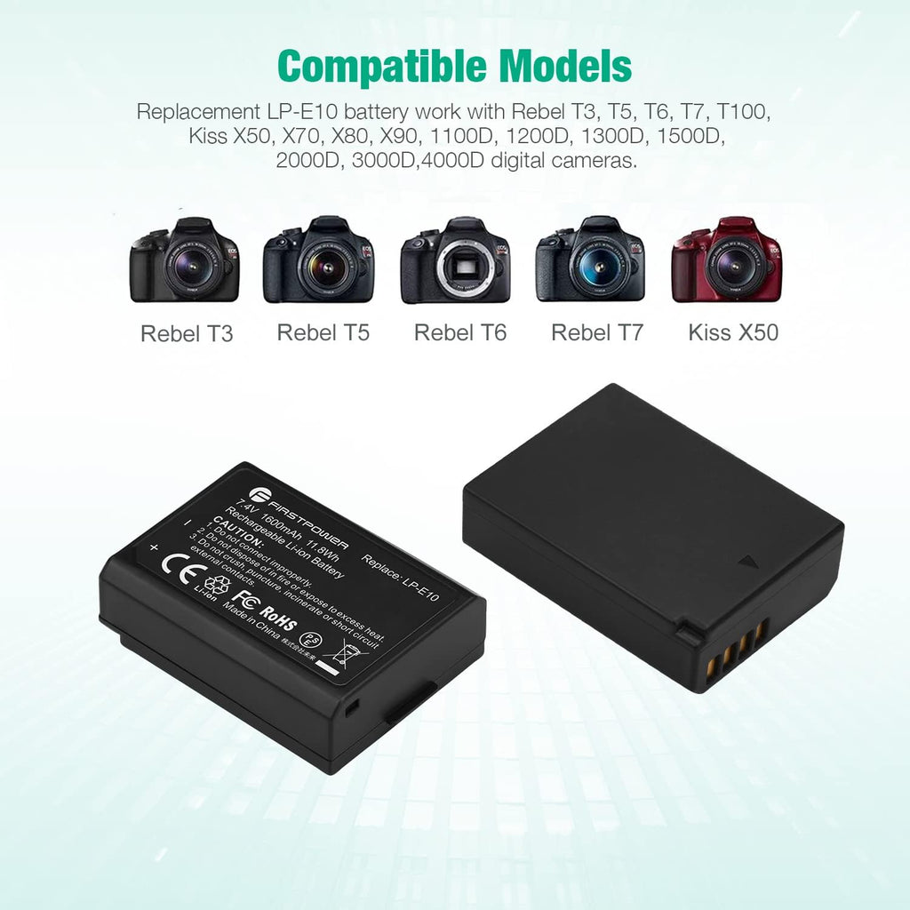 FirstPower LP-E10 Battery 2-Pack for Canon EOS Rebel T3 T5 T6 T7 T100 I968062