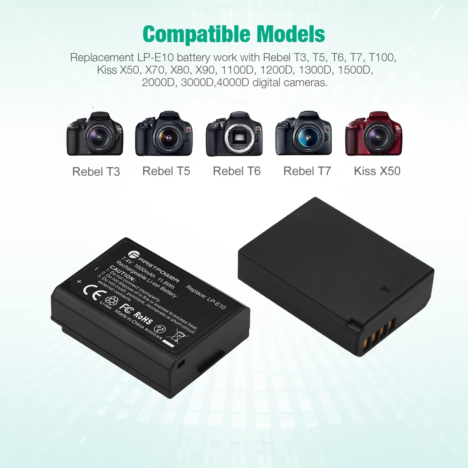 FirstPower LP-E10 Battery 2-Pack for Canon EOS Rebel T3 T5 T6 T7 T100 I968062