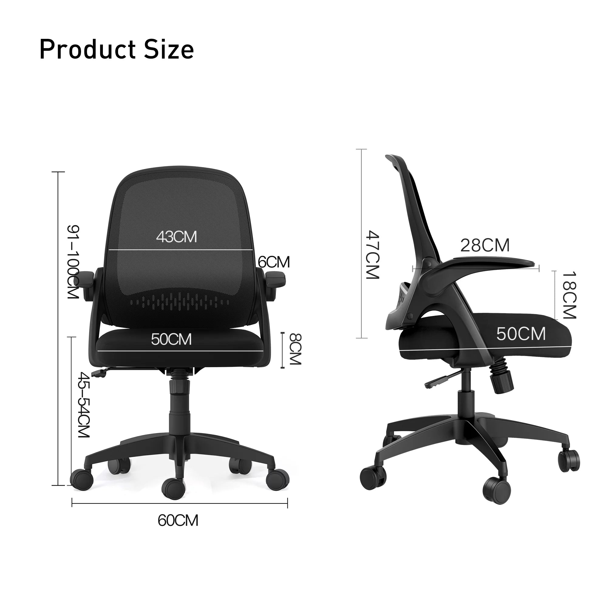 Hbada Office Task Desk Chair with Flip-up Arms and Adjustable Height, Black M65125
