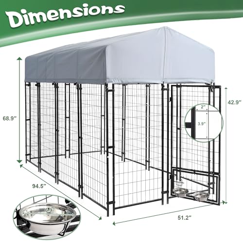 Outdoor Dog Kennel for Large Dogs, Heavy Duty Welded Wire Steel with Roof and Secure Lock G56146