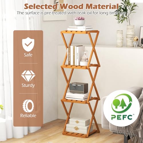 Giantex 4-Tier Foldable Wooden Plant Stand, No Assembly Required G68483