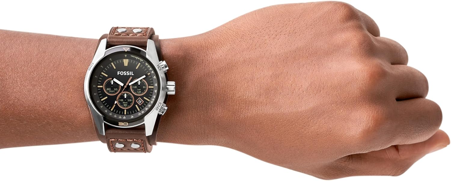Fossil Men's Coachman Quartz Chronograph Watch, Silver and Brown Leather Z610