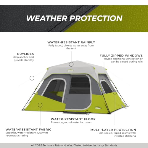 CORE Instant Cabin Tents 6 Person Family Pop Up Camping Tent R26561