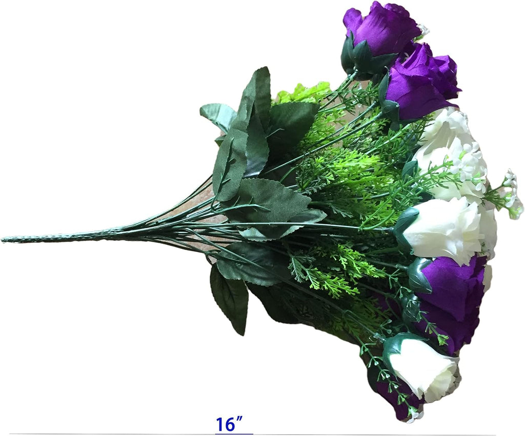 Artificial Cemetery Rose Flowers for Outdoor Grave Decorations, Purple/White A9159