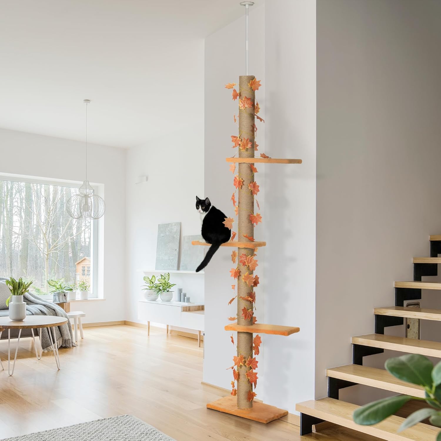 Pawhut Floor to Ceiling Cat Tree, 80" - 95" Adjustable, 3-Level with Sisal Scratching Post D4704