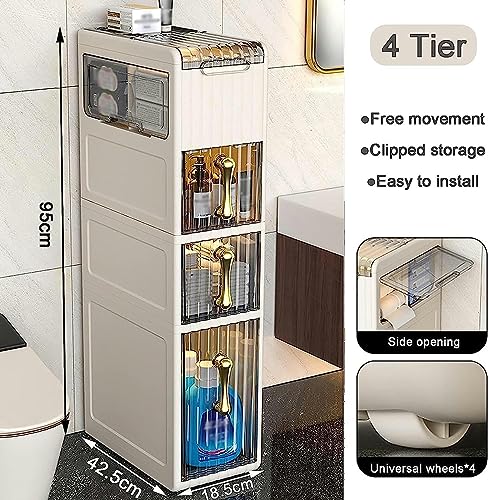Bathroom Floor Cabinet with Stackable Storage Drawers, Slim Toilet Paper Storage D354