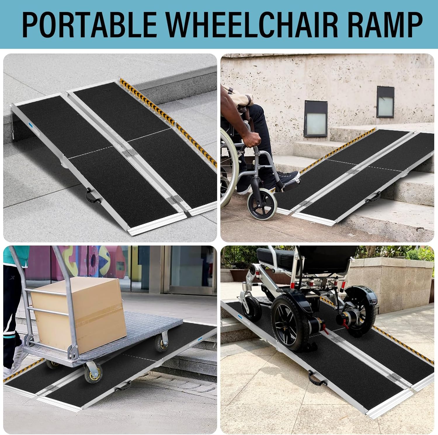Portable Wheelchair Ramp 6FT, Non-Slip Aluminum Folding Ramp for Home Steps W713796