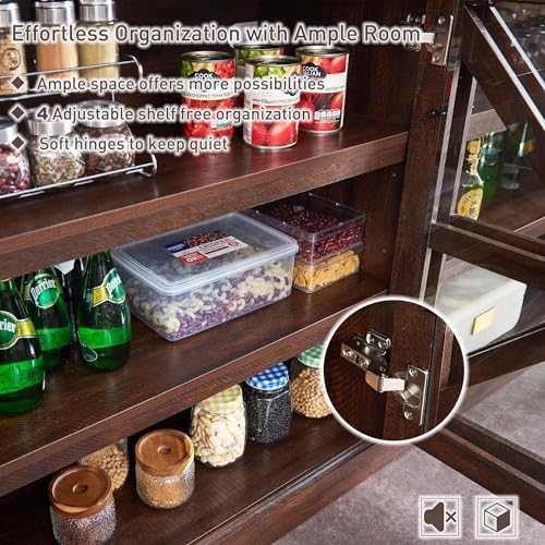 Farmhouse Buffet Cabinet with Storage, 70" Wood Rustic Sideboard, Dark Grey U273356
