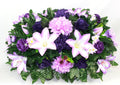 XL Handcrafted Purple Lilies, Roses and Mums Headstone Flower Saddle for Grave-Grave Decorations-Memorial Flowers