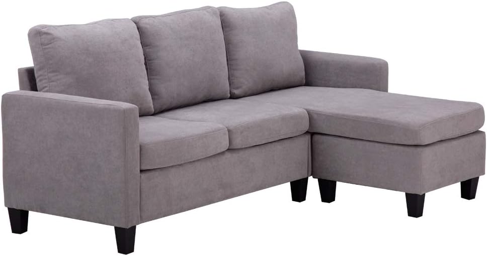 Convertible Sectional Sofa Couch, Modern Linen Fabric L-Shaped Couch 3-Seat Sofa Sectional with Reversible Chaise for Small Living Room, Apartment and Small Space (Light Grey)