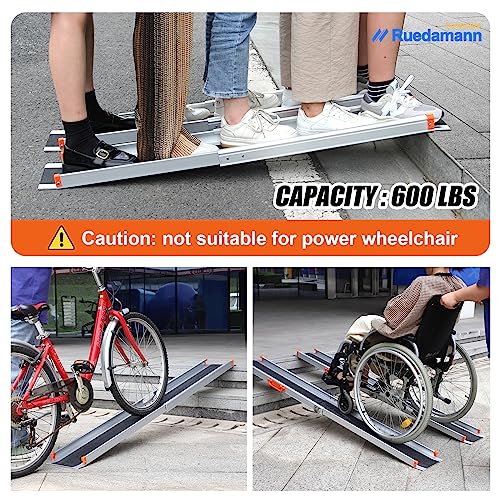 Ruedamann 6FT Adjustable Aluminum Wheelchair Ramp, 600lbs Capacity, Non-Skid D26374