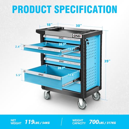 DNA MOTORING 7-Drawer Rolling Tool Cabinet Chest with Keyed Locking System, Green M137