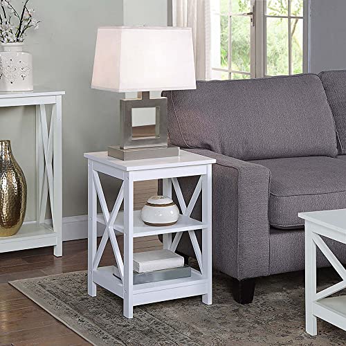 Convenience Concepts Oxford End Table with Storage Shelves, White Faux Marble/Black N969