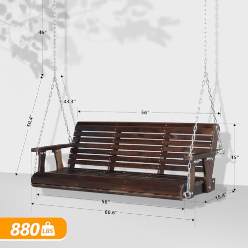VINGLI Patio Wooden Porch Swing Chair with Hanging Chains, 5 FT, White W381253