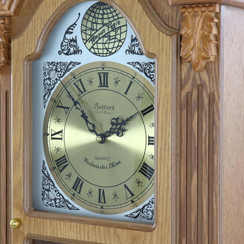 Bedford Clock Collection Honey Oak Chiming Pendulum Wall Clock C595