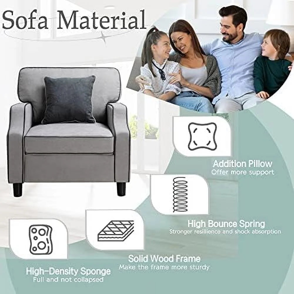 TJUNBOLIFE Accent Chair Modern Upholstered Fabric Armchair Light Gray F618