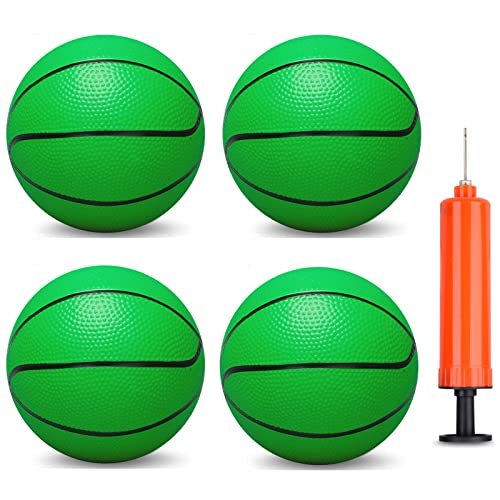 5 INCH PVC Mini Basketball for Indoor Basketball Mini Hoops, Soft 5" Rubber Small Repacement Basketball for Over Door Basketball Hoop Sets, Little Basketballs for Adults & Kids (4 PCS with Air Pump)